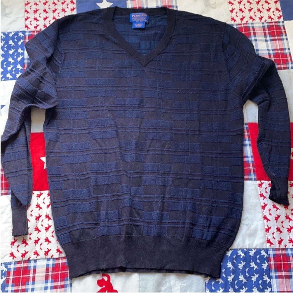 Pendleton vintage sweater 100% cotton v-neck pullover black blue medium 90s Y2K